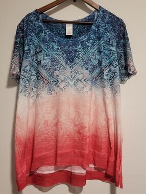 Women's Time and Tru Red, White, & Blue Ombre Scoop Neck Short Sleeve Top, 3X